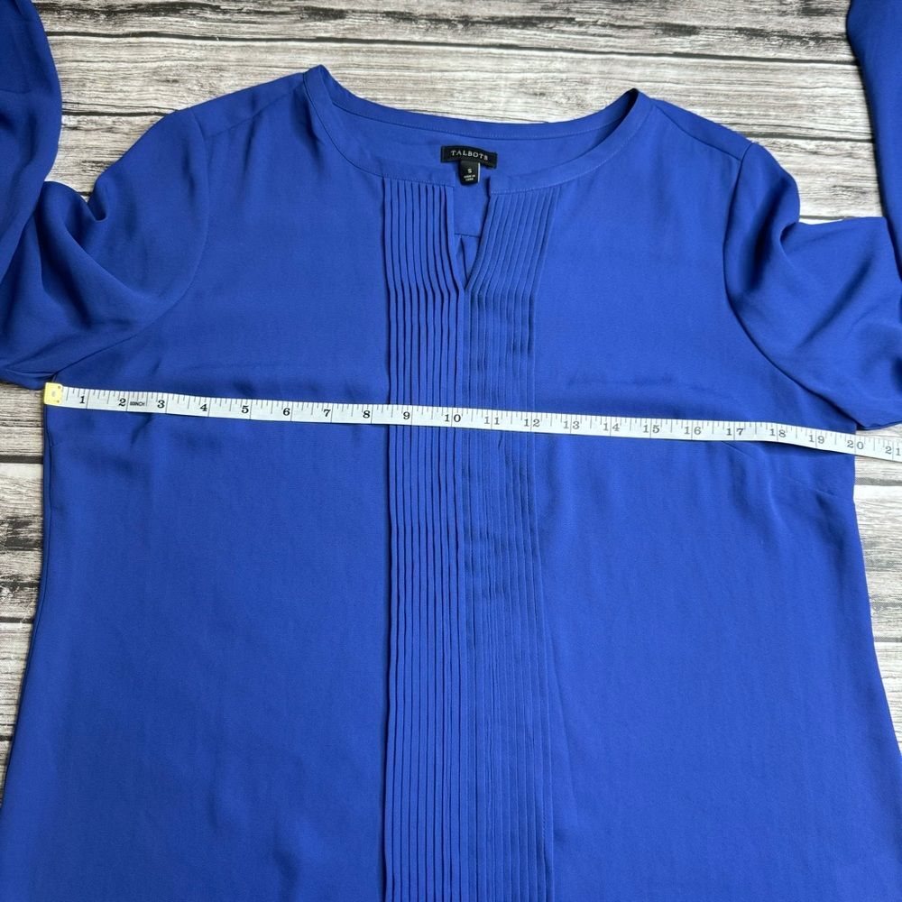 Talbots Women's Notched Long Sleeve Pullover Blouse Bright Royal Blue S SM Small - Picture 12 of 14